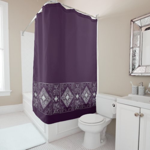 Ornate Opulence  Purple and Silver Jewel Flourish Shower Curtain
