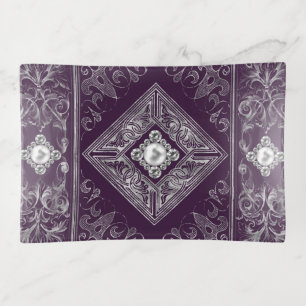 Ornate Opulence Purple and Silver Jewel Flourish Trinket Tray