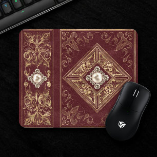 Ornate Opulence Red and Gold Jeweled Flourish Mouse Pad
