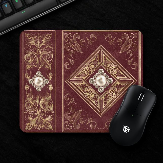 Ornate Opulence | Red and Gold Jeweled Flourish Mouse Pad (Creator Uploaded)