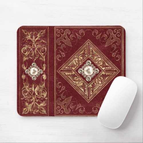 Ornate Opulence  Red and Gold Jeweled Flourish Mouse Pad