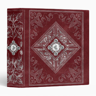 Ornate Opulence   Red and Silver Jeweled Portfolio 3 Ring Binder