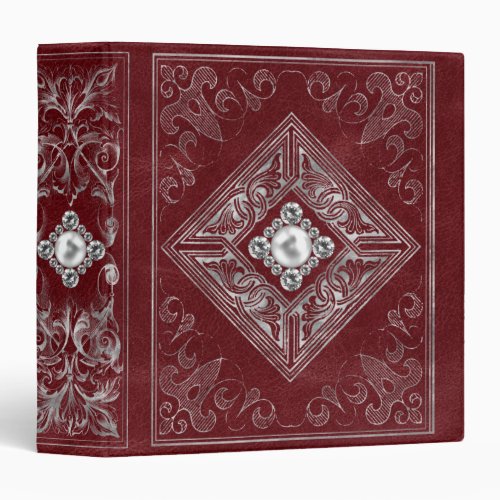 Ornate Opulence  Red and Silver Jeweled Portfolio 3 Ring Binder