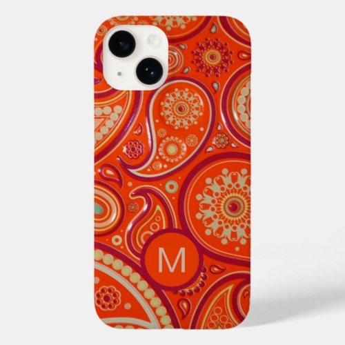 Ornate Orange Paisley Pattern Monogram Case_Mate iPhone 14 Case