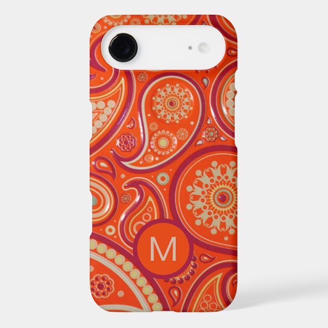 Ornate Orange Paisley Pattern Monogram Iphone Case (Back)