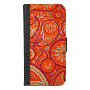Ornate Orange Paisley Pattern Monogram iPhone 8/7 Wallet Case