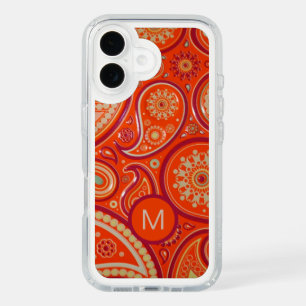 Ornate Orange Paisley Pattern Monogram iPhone 16 Case