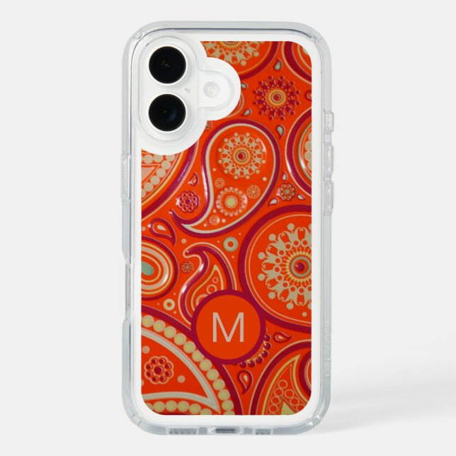Ornate Orange Paisley Pattern Monogram Speck iPhone Case (Front)