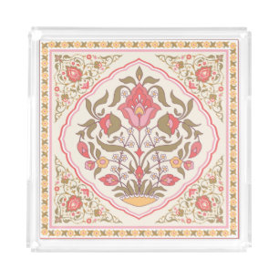 Ornate Oriental: Floral Stylish Design. Acrylic Tray