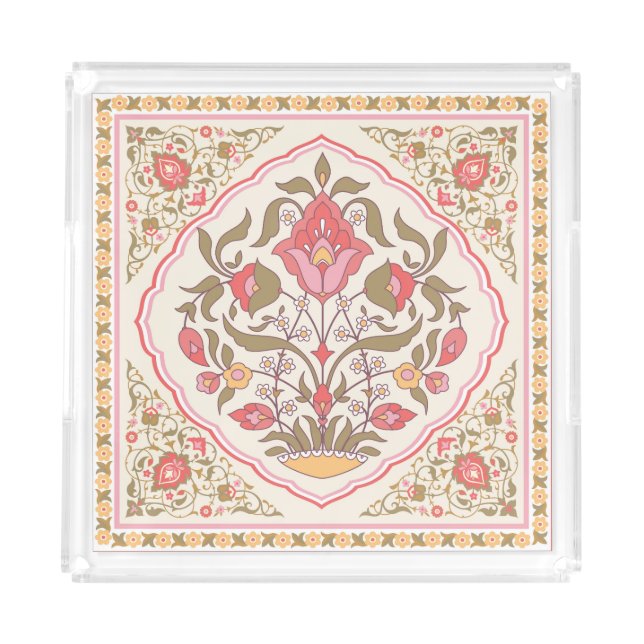Ornate Oriental: Floral Stylish Design. Acrylic Tray (Front)