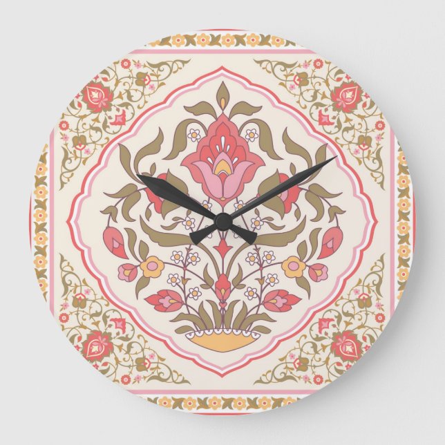 Ornate Oriental: Floral Stylish Design. Large Clock (Front)