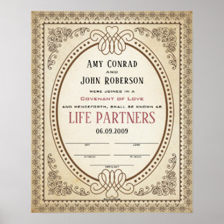 Ornate Oval Border Frame Wedding Certificate Poster