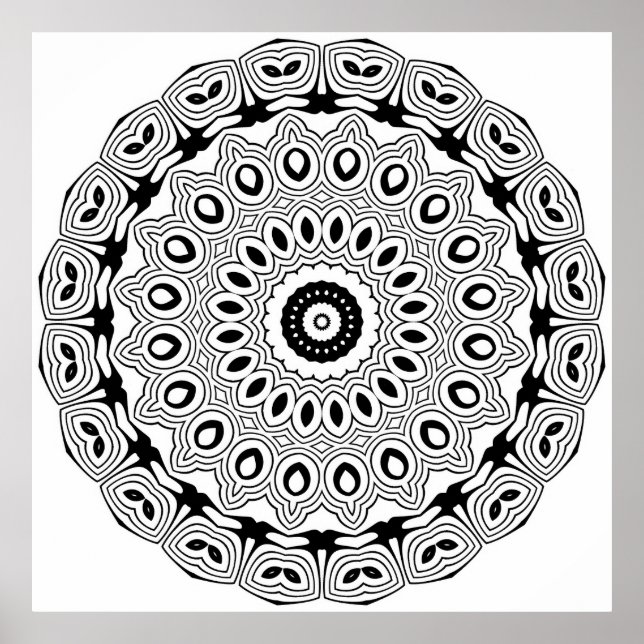 Ornate Oval Motif Mandala Coloring Page Design Poster (Front)