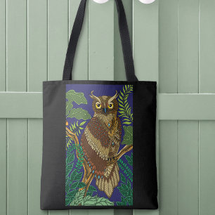 Ornate Owl Green Forest Leaves Nature Decorative Tote Bag