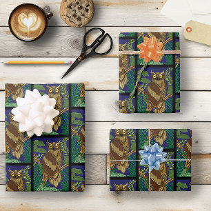 Ornate Owl Green Forest Leaves Nature Decorative Wrapping Paper Sheets