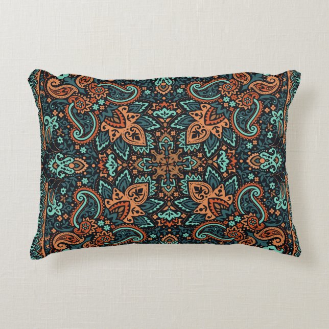 Ornate Paisley Bandana: Silk Neck. Accent Pillow (Front)