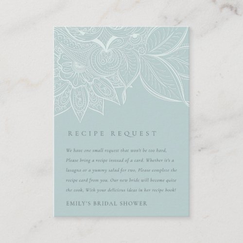 Ornate Paisley Dusky Blue Bride Recipe Request Enclosure Card