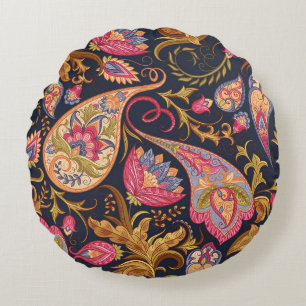 Ornate Paisley: Elegant Seamless Pattern. Round Pillow