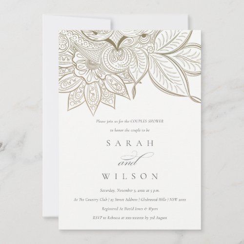 Ornate Paisley Ivory Gold Couples Shower Invite