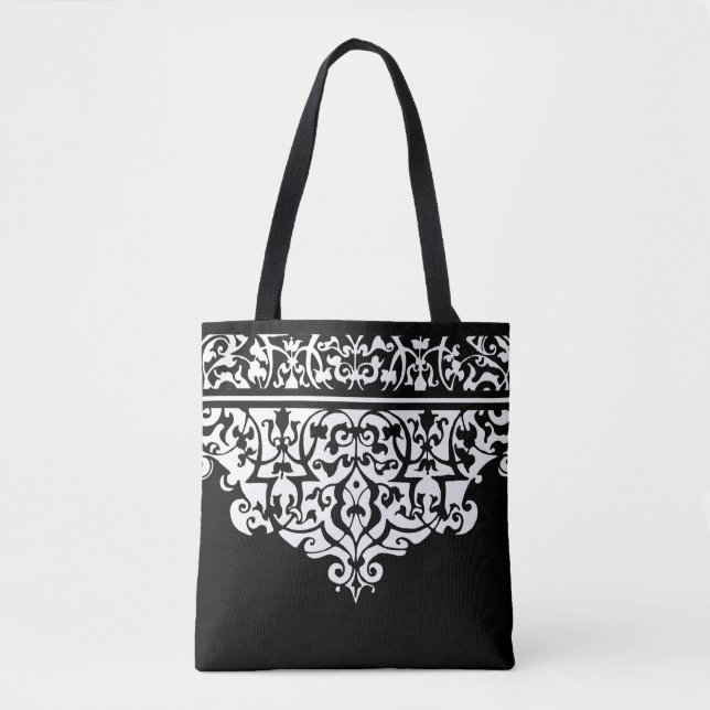 Ornate Pattern Black and White Customizable Tote Bag (Front)