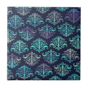 Ornate Pattern - Purple & Green Peacock Colors Ceramic Tile