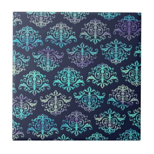 Ornate Pattern _ Purple  Green Peacock Colors Ceramic Tile