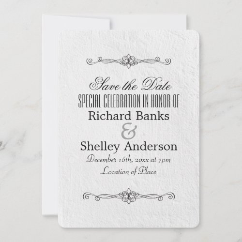 Ornate Pattern  White Texture Save The Date