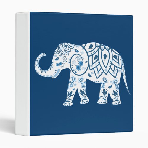 Ornate Patterned Blue Elephant 3 Ring Binder