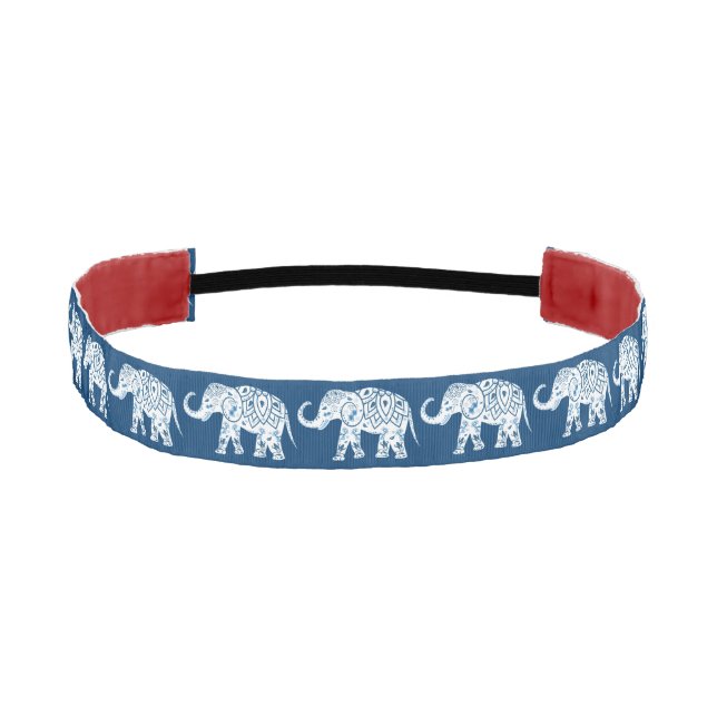 Ornate Patterned Blue Elephant Athletic Headband (Front)