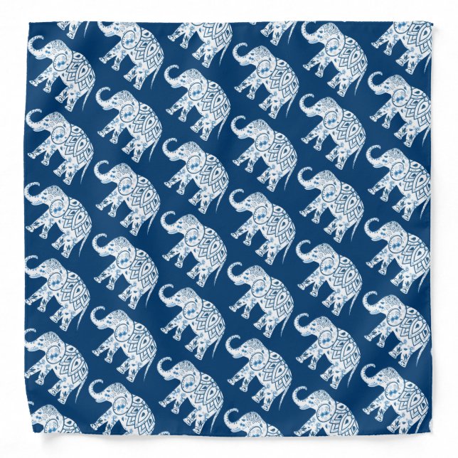 Ornate Patterned Blue Elephant Bandana (Front)