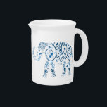 Ornate Patterned Blue Elephant Beverage Pitcher<br><div class="desc">Stunning ethnic art pitcher with decorative henna tattoo style elephant.</div>