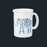 Ornate Patterned Blue Elephant Beverage Pitcher<br><div class="desc">Stunning ethnic art pitcher with decorative henna tattoo style elephant.</div>