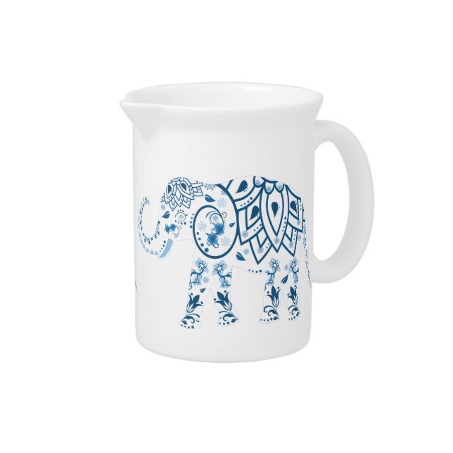 Ornate Patterned Blue Elephant Beverage Pitcher (Right)