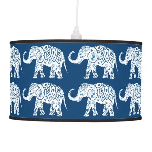 Ornate Patterned Blue Elephant Ceiling Lamp