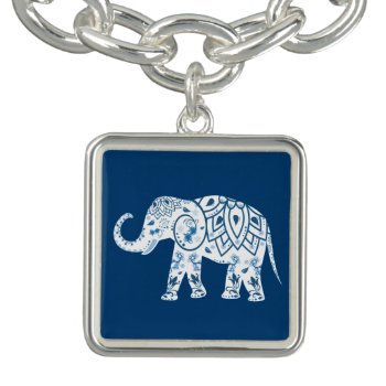 Ornate Patterned Blue Elephant Charm Bracelet by LouiseBDesigns at Zazzle