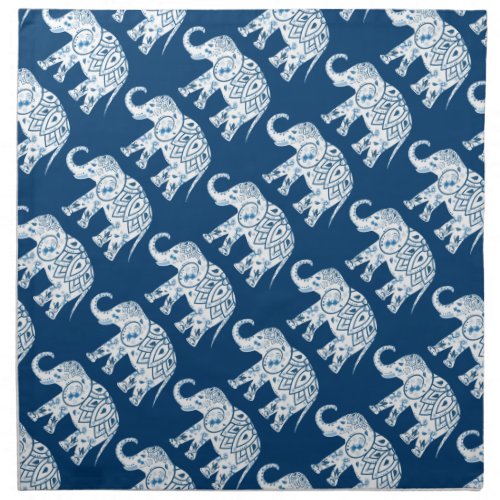 Ornate Patterned Blue Elephant Cloth Napkin