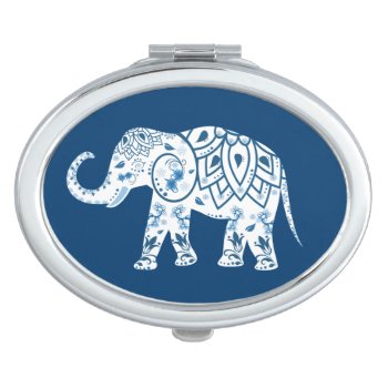 Ornate Patterned Blue Elephant Compact Mirror by LouiseBDesigns at Zazzle