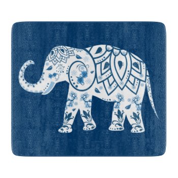 Ornate Patterned Blue Elephant Cutting Board by LouiseBDesigns at Zazzle
