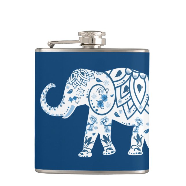 Ornate Patterned Blue Elephant Flask (Front)