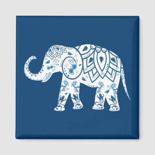 Ornate Patterned Blue Elephant Magnet