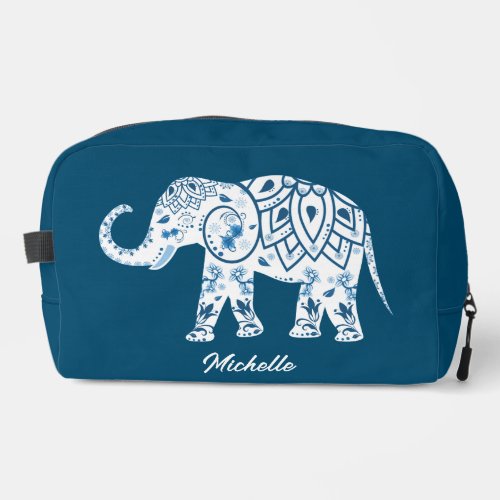 Ornate Patterned Blue Elephant Personalised Dopp Kit