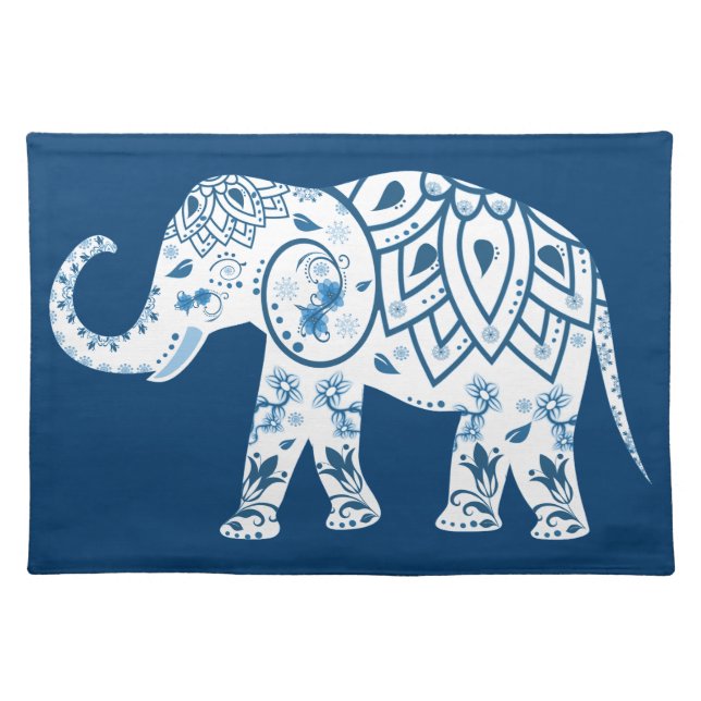 Ornate Patterned Blue Elephant Placemat (Front)