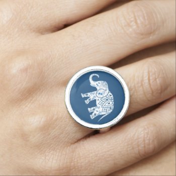 Ornate Patterned Blue Elephant Ring by LouiseBDesigns at Zazzle