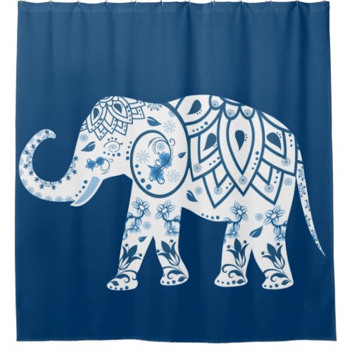 Ornate Patterned Blue Elephant Shower Curtain