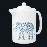 Ornate Patterned Blue Elephant Teapot<br><div class="desc">Stunning ethnic art teapot with decorative henna tattoo style elephant.</div>