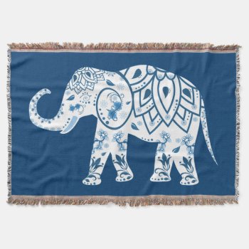 Ornate Patterned Blue Elephant Throw Blanket by LouiseBDesigns at Zazzle