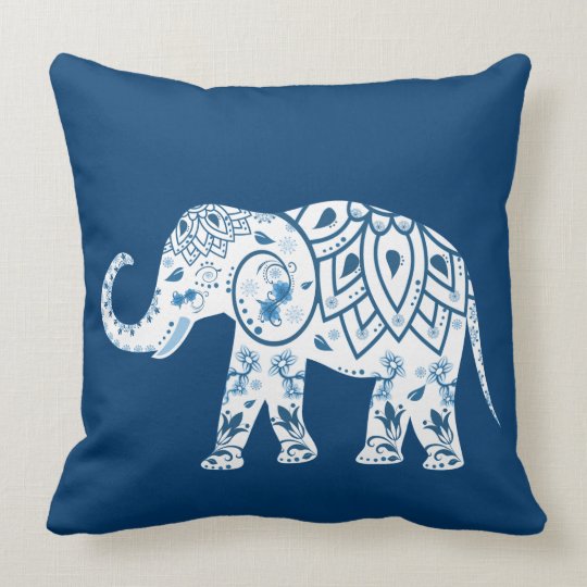 Ornate Patterned Blue Elephant Throw Pillow | Zazzle.com