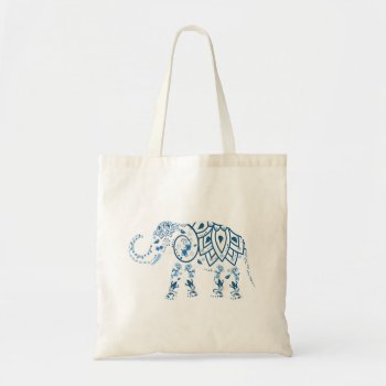 Ornate Patterned Blue Elephant Tote Bag by LouiseBDesigns at Zazzle