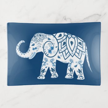 Ornate Patterned Blue Elephant Trinket Tray by LouiseBDesigns at Zazzle