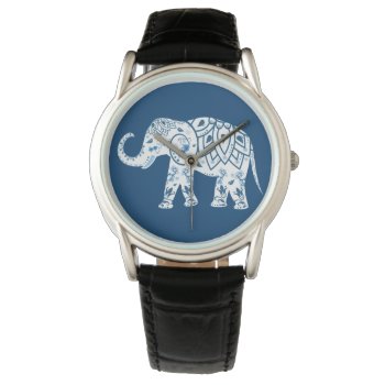 Ornate Patterned Blue Elephant Watch by LouiseBDesigns at Zazzle